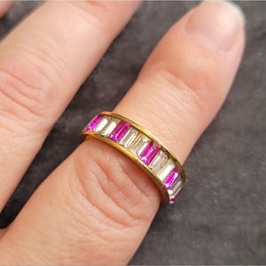 Baublebar Ring Sz 6.75 Goldtone Fuschia + White Stones